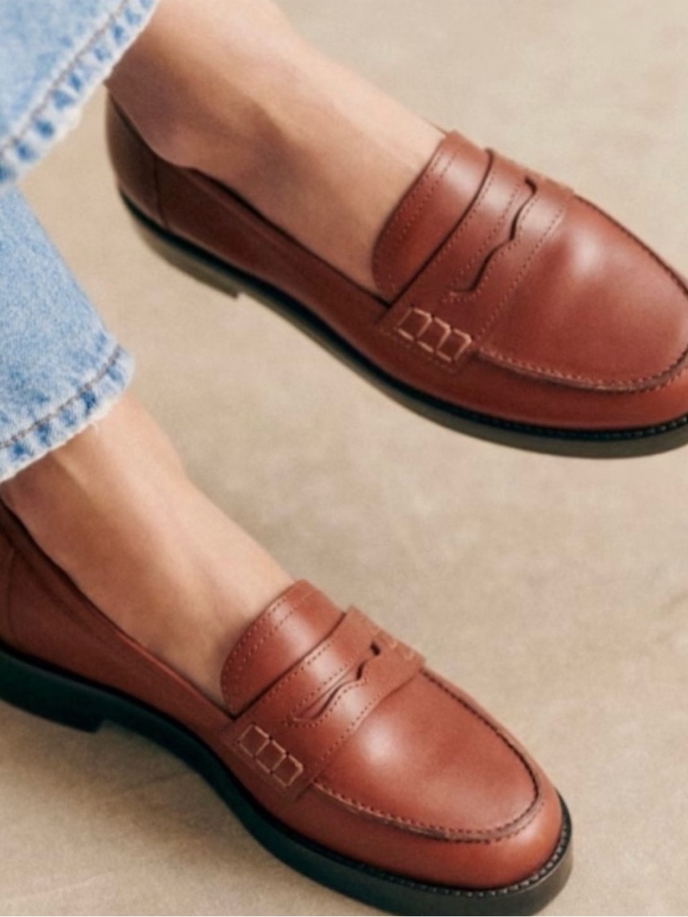 Sezane Brown Leather Penny Loafers